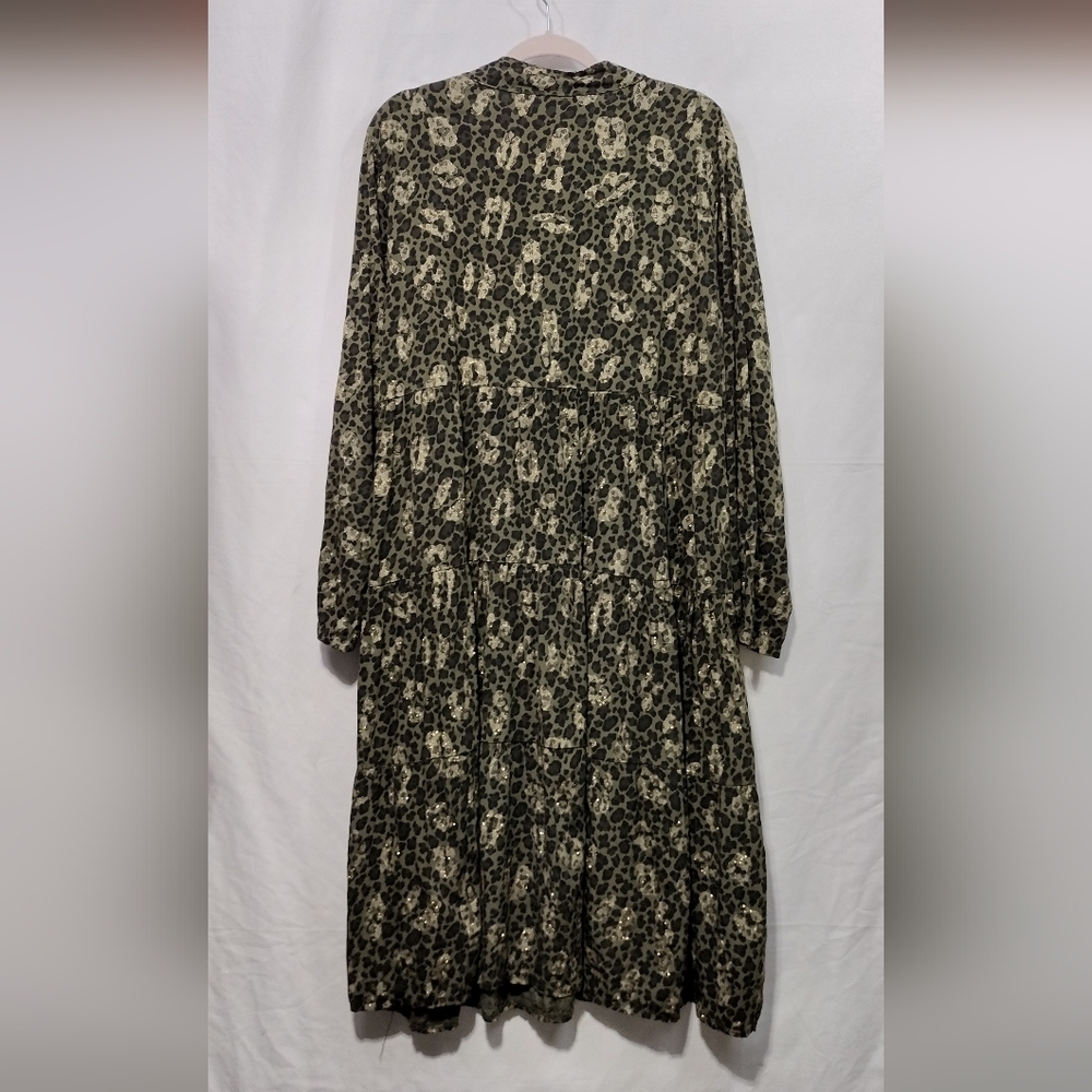 Vasna Animal Print Dress Women's L Green Gold Long Sleeve Retro Boho Italy - Picture 4 of 7